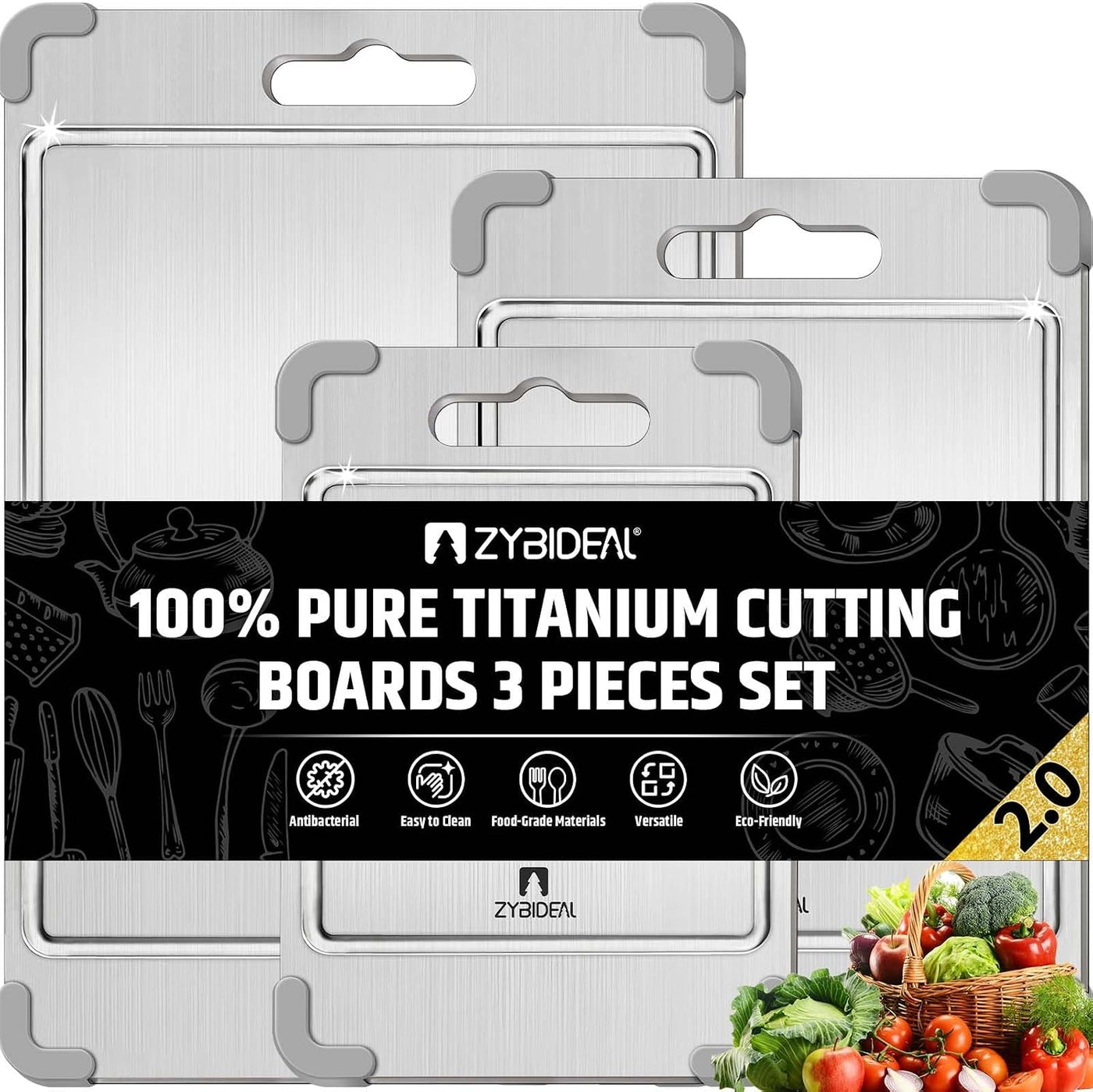 3PCS Titanium Cutting Board Set
